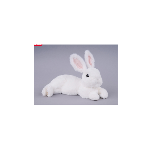 11.75" Faux Fur Laying Rabbit | Soft White Bunny Figurine for Easter & Spring Decor