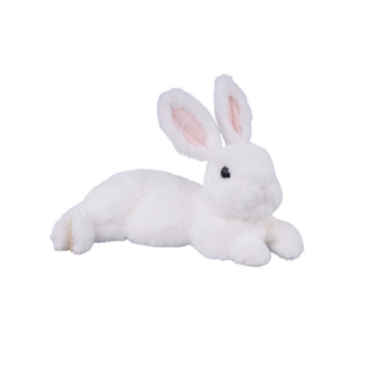 11.75" Faux Fur Laying Rabbit | Soft White Bunny Figurine for Easter & Spring Decor