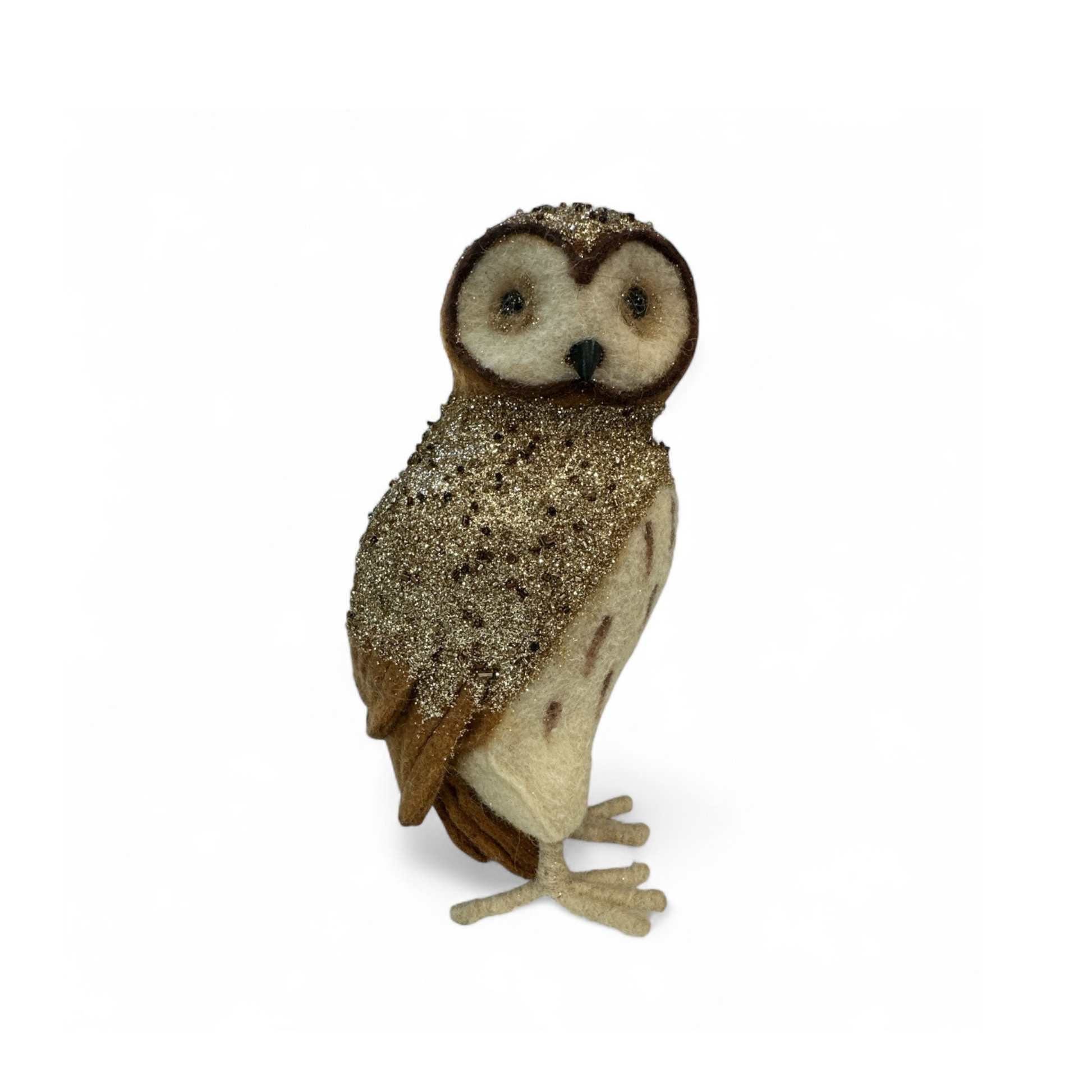 9.25" Jeweled Owl Figurine – Brown Felt Foam with Gold Glitter-226416 Direct Export