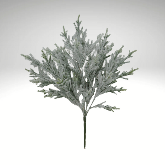 20" Snowy Pine Bush – Flocked Plastic Greenery Stem for Winter Arrangements Golden Bell
