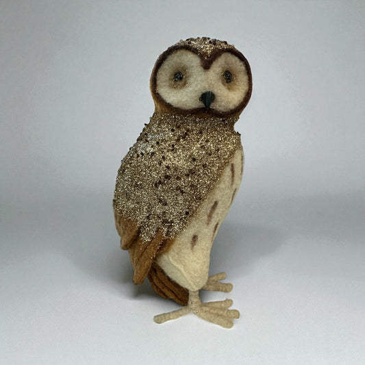 9.25" Jeweled Owl Figurine – Brown Felt Foam with Gold Glitter-226416 Direct Export