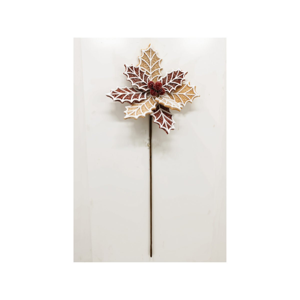Frosted Gingerbread Leaf Pick | Glittered Christmas Cookie Decor | 24" Pick-65798 Golden Bell