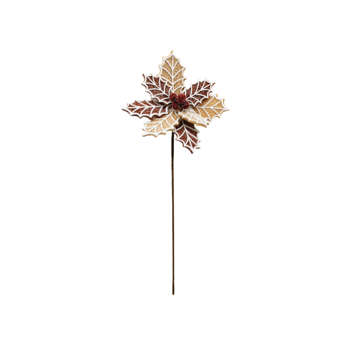 Frosted Gingerbread Leaf Pick | Glittered Christmas Cookie Decor | 24" Pick-65798 Golden Bell