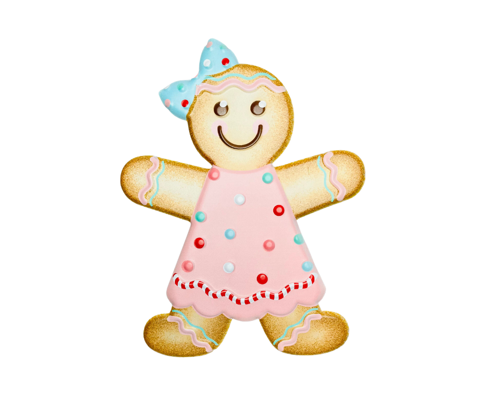 13" Embossed Metal Christmas Sign - Delightful Gingerbread Girl in Pink, Brown, Mint, Red & White-MD0742 TCT Crafts