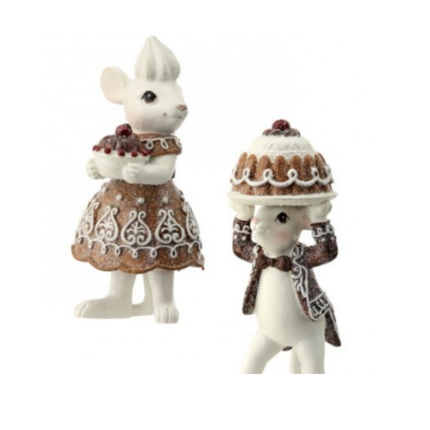 Gingerbread Mouse Figurine Set – 4" Resin Boy & Girl Christmas Decor-MTX66275 Regency
