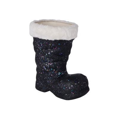 9.5"H x 8.5"L Black Glitter Santa Boot with White Fur Trim - Festive Christmas Decoration in Black/White - XC723402 Craig Bachman