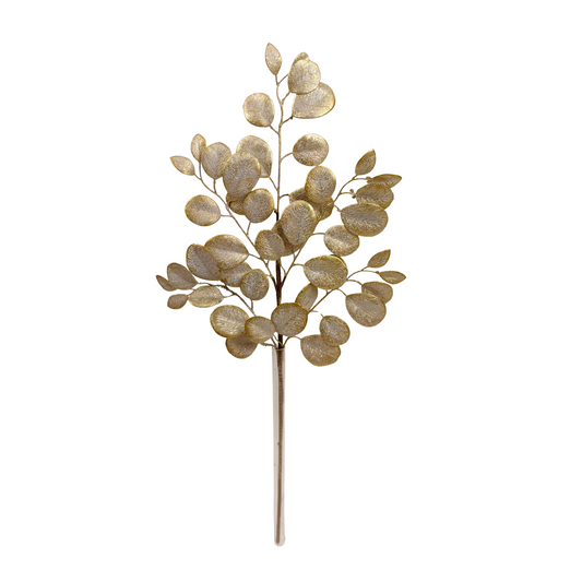 29" Snowy Gold Glitter Spray | Holiday Eucalyptus Stem-32140 Golden Bell