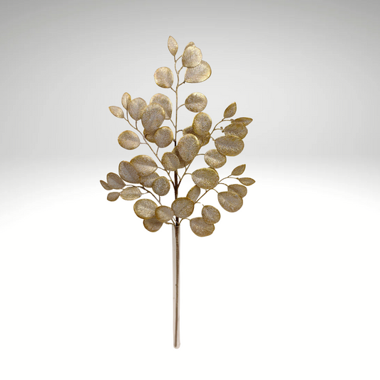 29" Snowy Gold Glitter Spray | Holiday Eucalyptus Stem-32140 Golden Bell