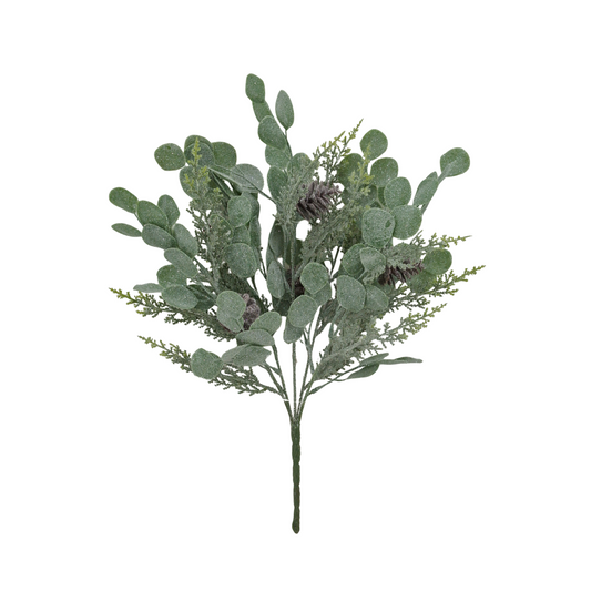 19" Glitter Eucalyptus Cedar Bush with Pinecones | Winter Greenery-83662 Golden Bell