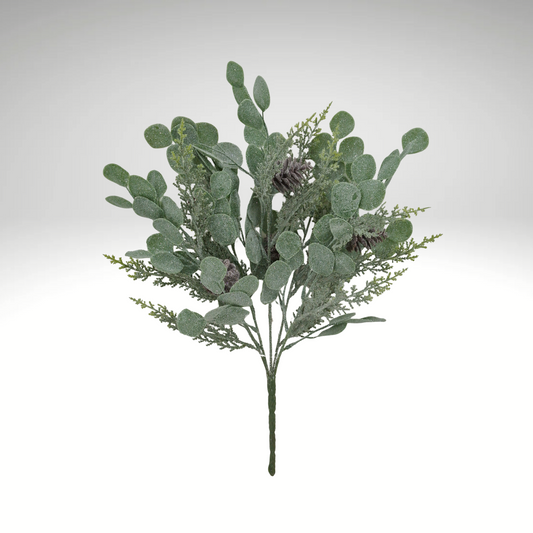 19" Glitter Eucalyptus Cedar Bush with Pinecones | Winter Greenery-83662 Golden Bell