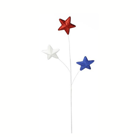 Red White Blue Glitter Star Spray – 29.5" Patriotic Pick for 4th of July Wreaths & Americana Arrangements