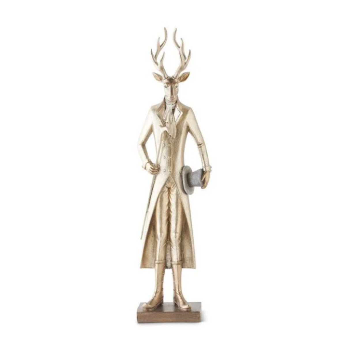 Gold Resin Standing Deer with Walking Stick | Christmas Woodland Tabletop Decor | 12"-53176A K & K Interiors