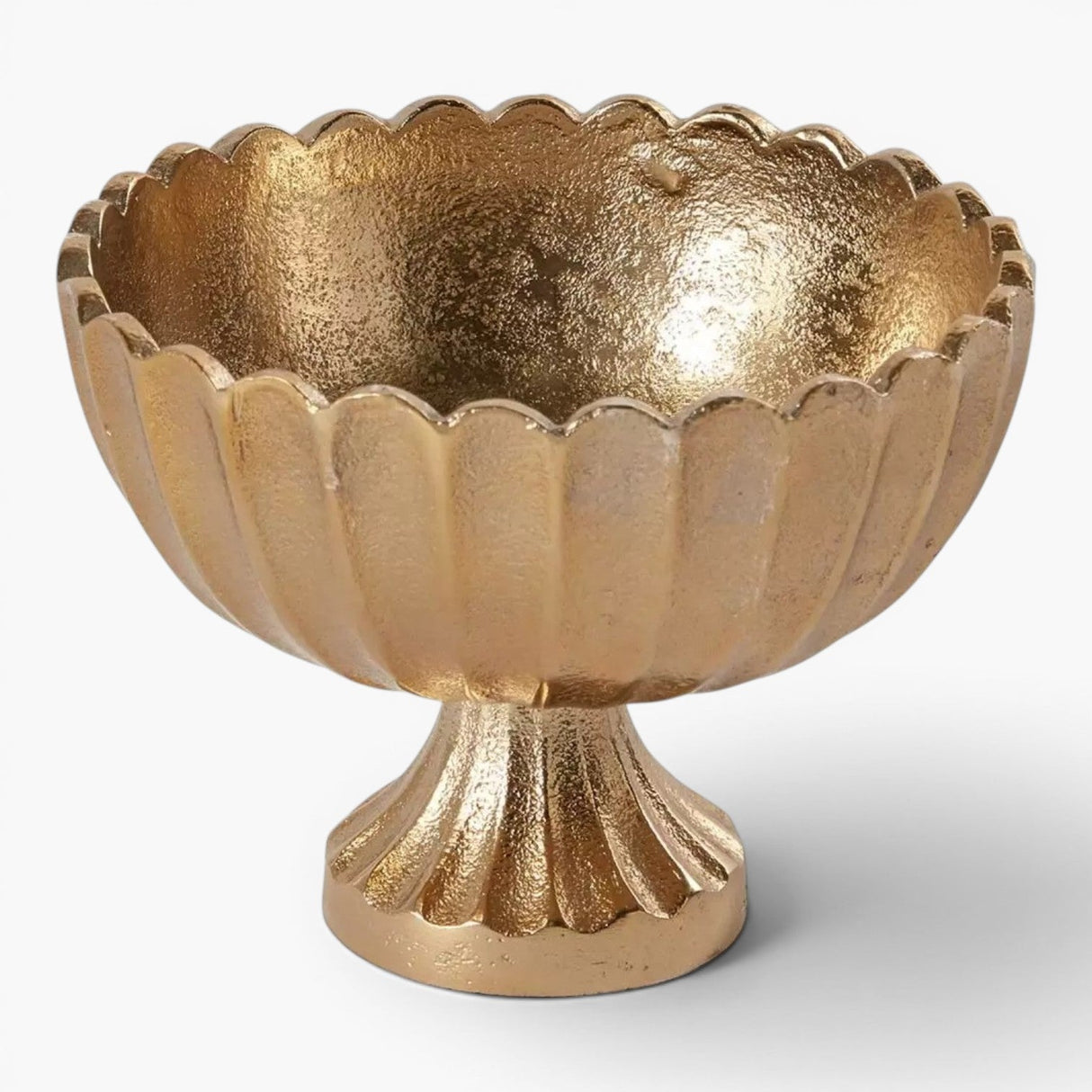 Gold Scalloped Metal Compote Bowl for Floral Arrangements and Weddings-73350-00 Pioneer Imports