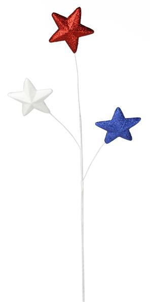 Red White Blue Glitter Star Spray – 29.5" Patriotic Pick for 4th of July Wreaths & Americana Arrangements