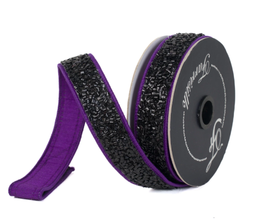 Halloween Wired Ribbon – 1” x 10YD Farrisilk Purple and Black Creepy Fuzz Roll-HR036-27 Farrisilk