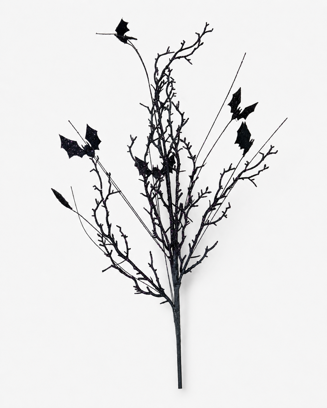 Black Bat Twig Spray with Purple Glitter — 30 Inch Halloween Wreath Supply-42570A K & K Interiors