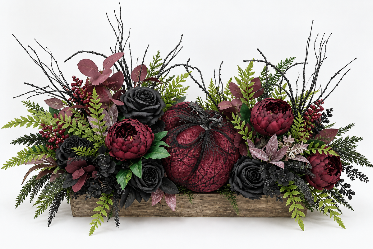 Gothic Glam Halloween Centerpiece | Burgundy and Black Rose Table Display TCT Crafts