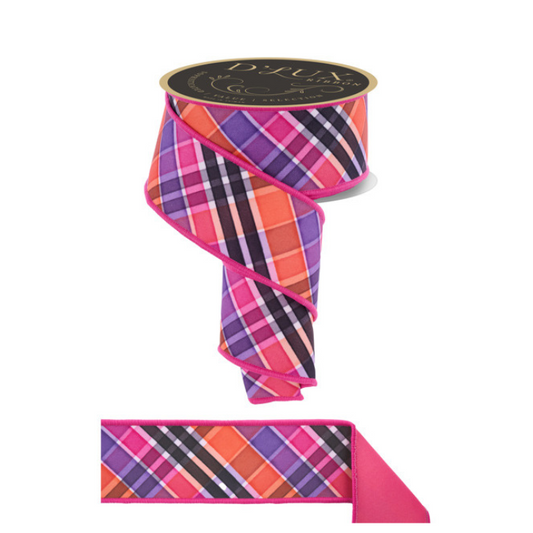 2.5" Bold Plaid Wired Ribbon – Pink, Orange, Purple, Black-LX111189 Craig Bachman