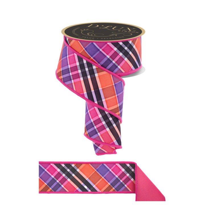 2.5" Bold Plaid Wired Ribbon – Pink, Orange, Purple, Black-LX111189 Craig Bachman