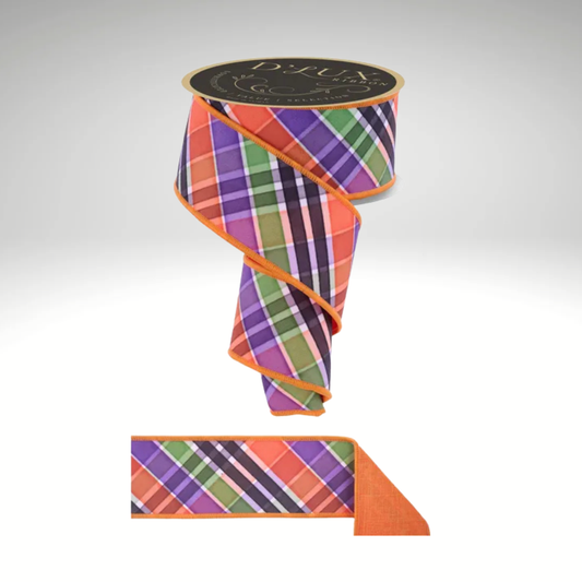 D'Lux 2.5" x 10yd Halloween Plaid Wired Ribbon – Multi-Colored Fused Wired Edge Ribbon-LX1119RY Craig Bachman
