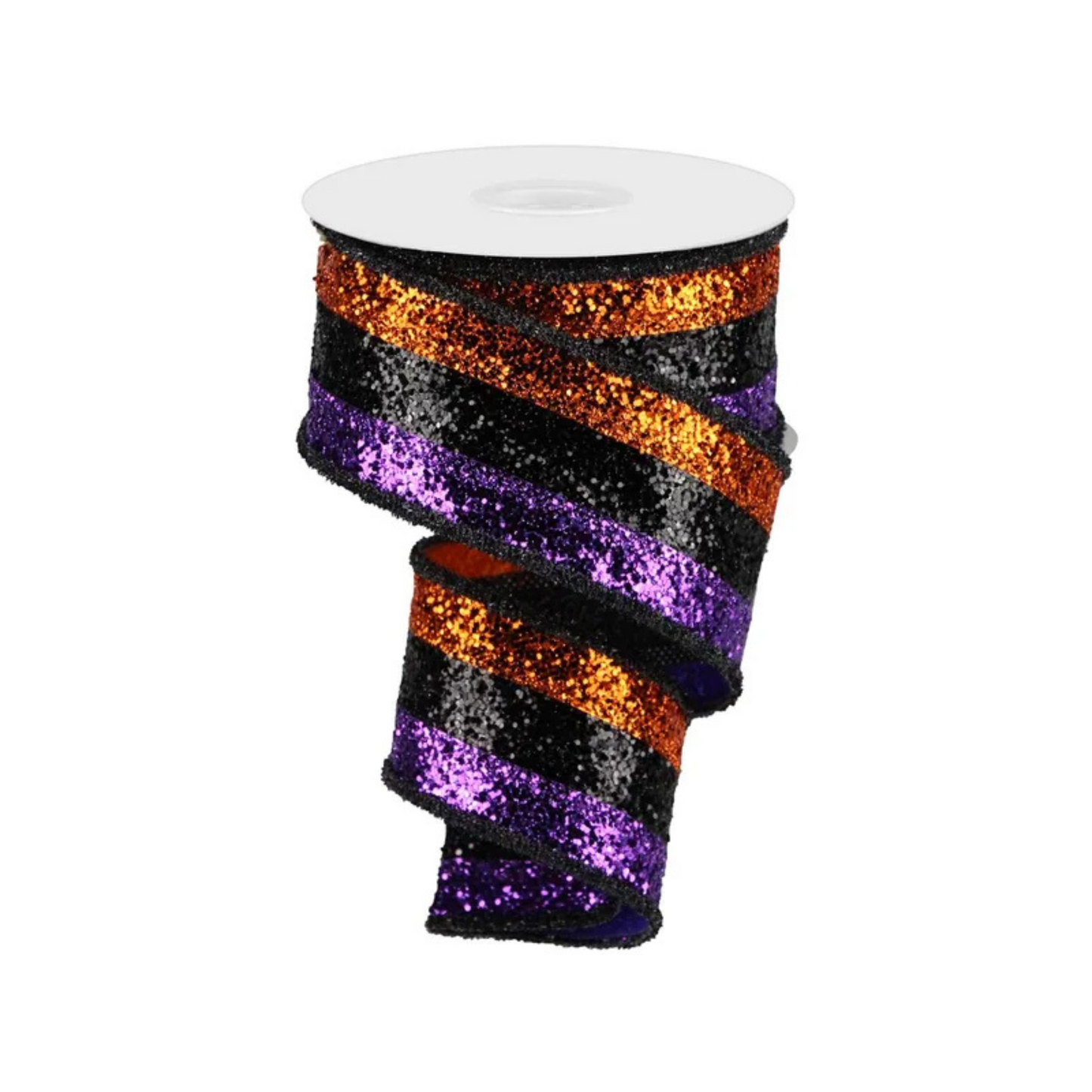 Halloween Glitter Ribbon 2.5"x10yd – Orange Purple Black Wired Craig Bachman