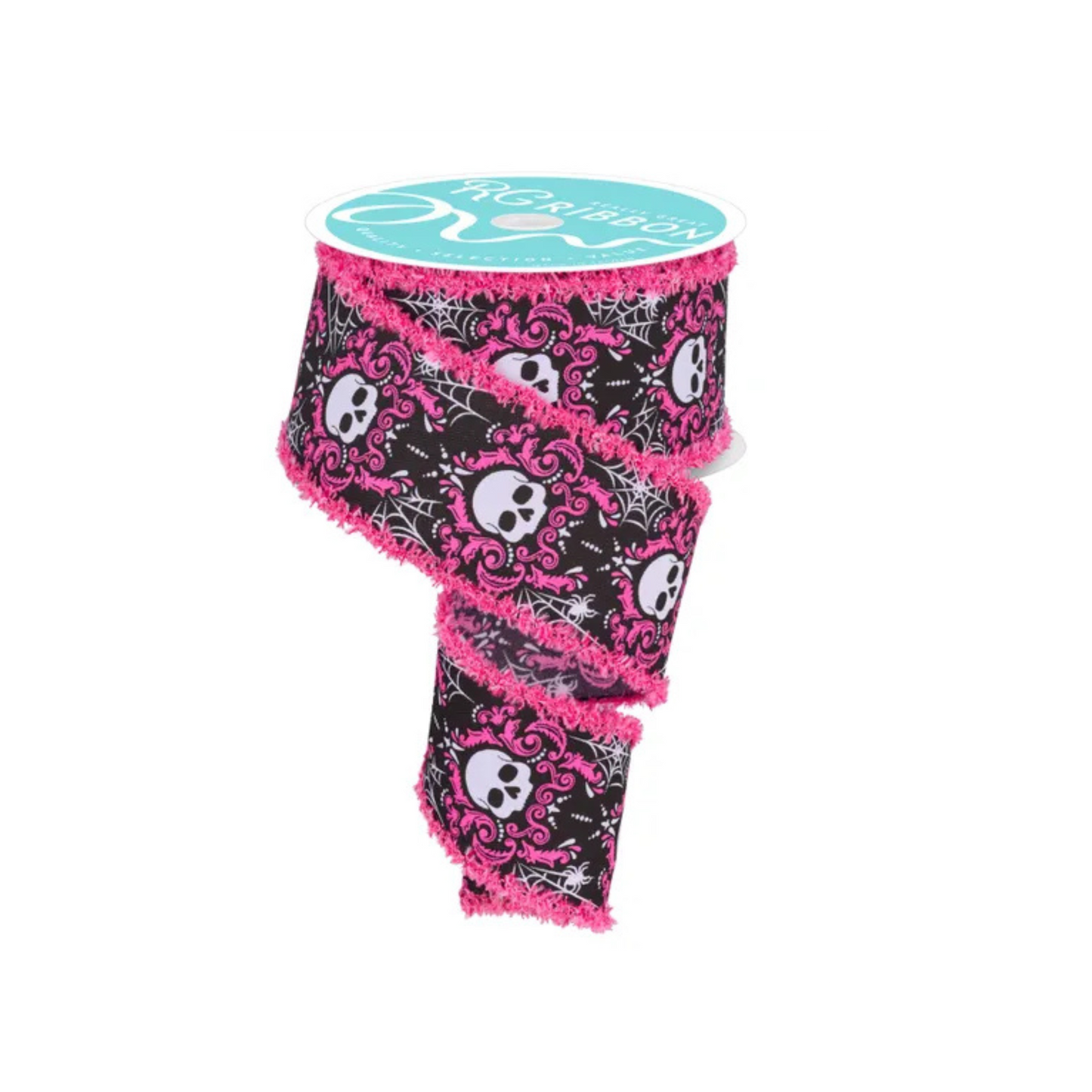 Skull Damask Ribbon 2.5"x10yd – Black Pink Wired Halloween Ribbon-RGC8245J6 Craig Bachman