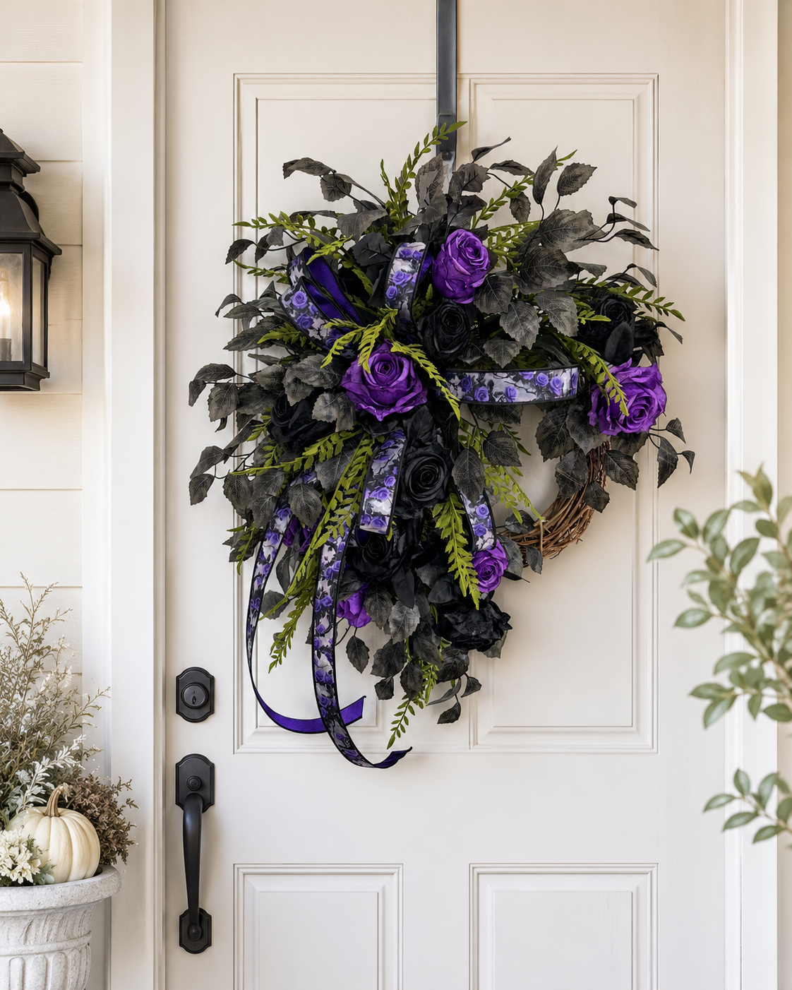 Dark Moody Halloween Wreath — Purple and Black Rose Grapevine Wreath, 32 Inch TCT Crafts