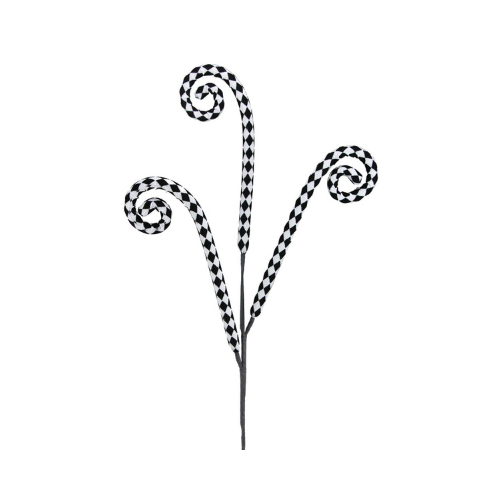 31" Harlequin Black and White Coil Spray - Checkered Curl Pick for Halloween, Holiday Decor & DIY Crafts - MN0175