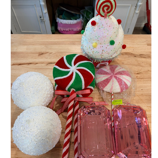 Candy Christmas Destash Box | Peppermint Ornaments & Picks Bundle TCT Crafts