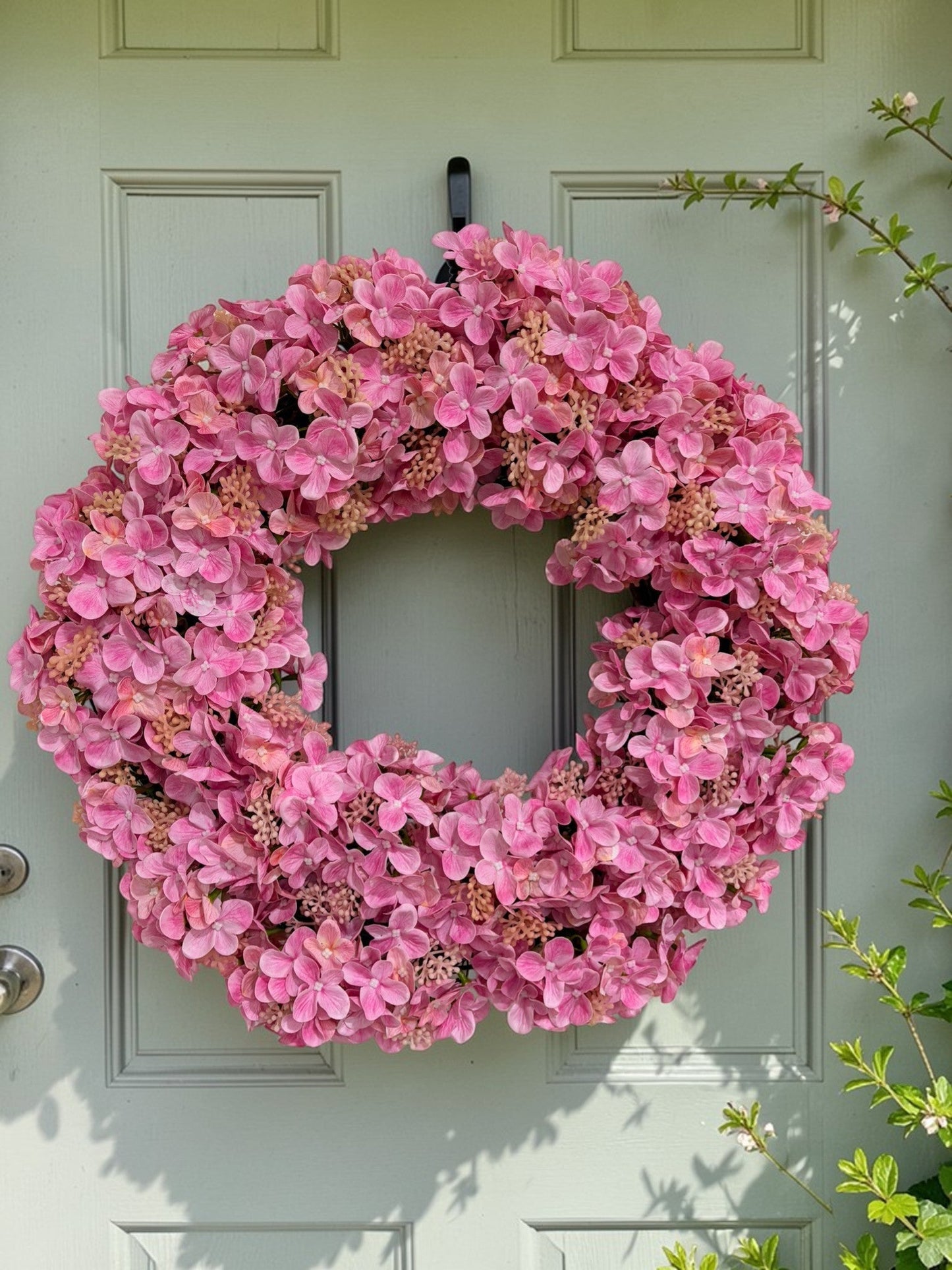 Real Touch Hydrangea Wreath Pink Spring Front Door Wreath TCT Crafts