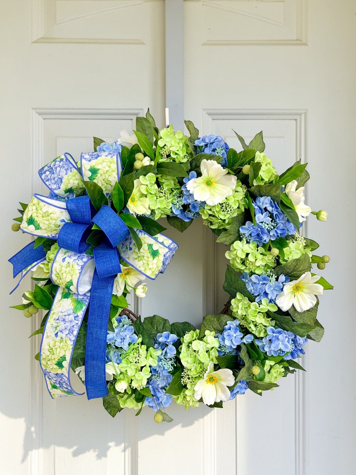 Blue Hydrangea Wreath Spring Front Door Floral Wreath TCT Crafts
