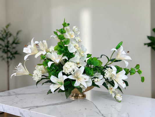 White Orchid Lily Centerpiece Elegant Floral Arrangement TCT Crafts
