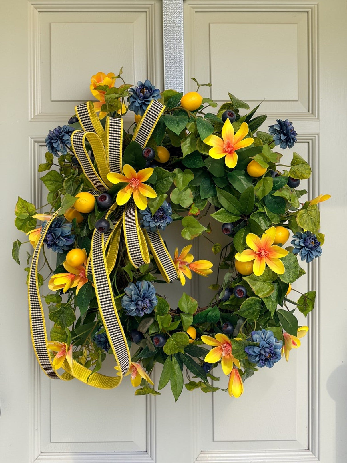 Summer Lemon Blueberry Wreath Yellow Magnolia Front Door Decor TCT Crafts