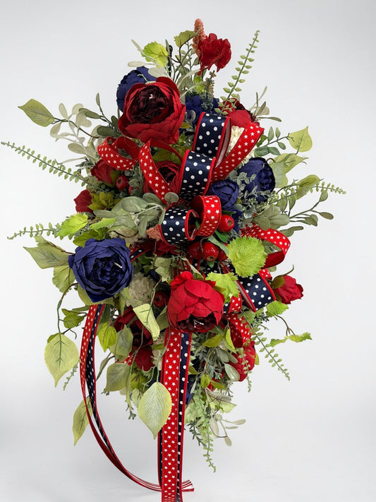 Large Patriotic Floral Swag for Front Door Red White Blue Americana Decor TCT Crafts