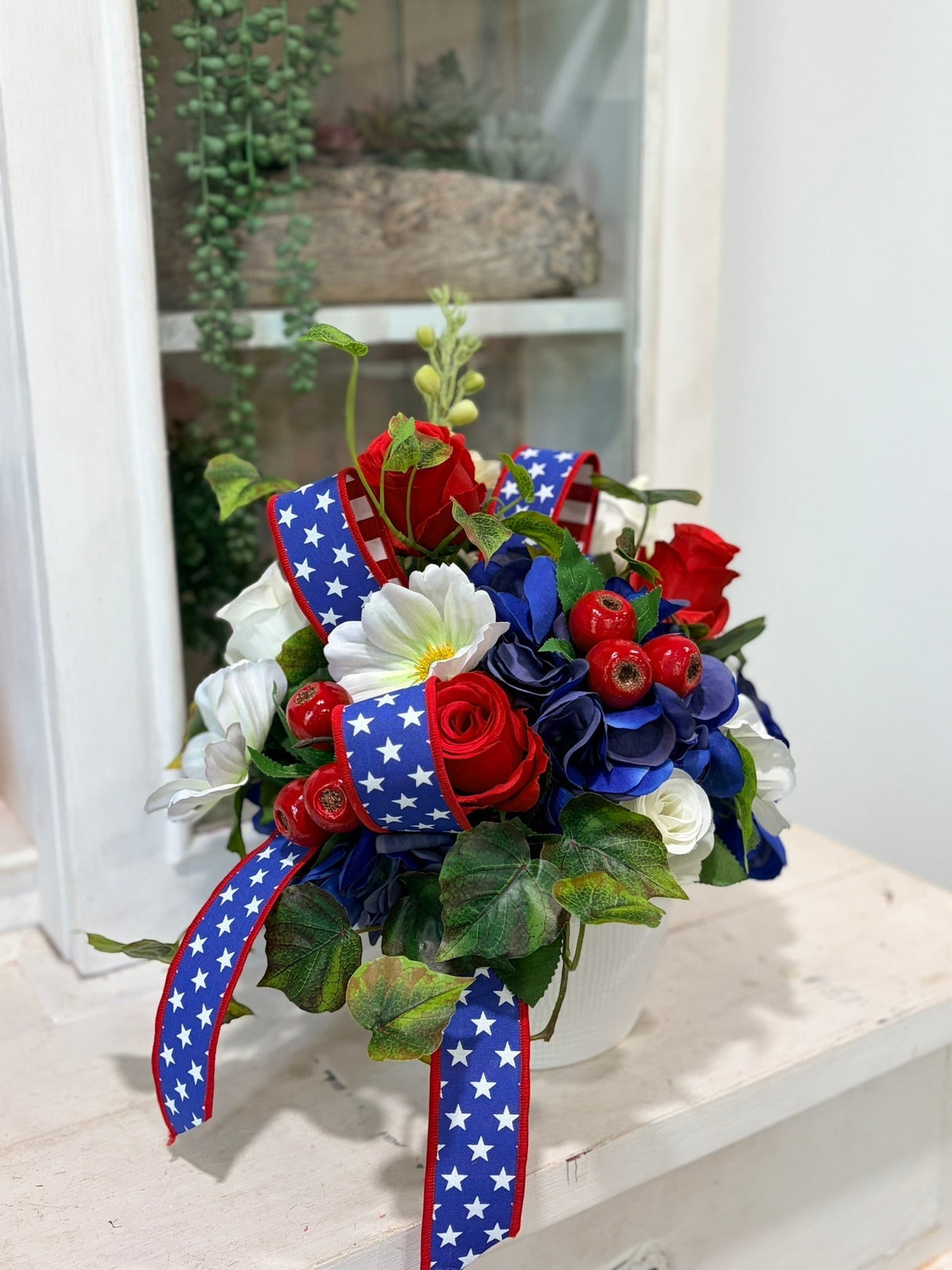 Patriotic Floral Arrangement in White Container for Summer Home Decor TCT Crafts