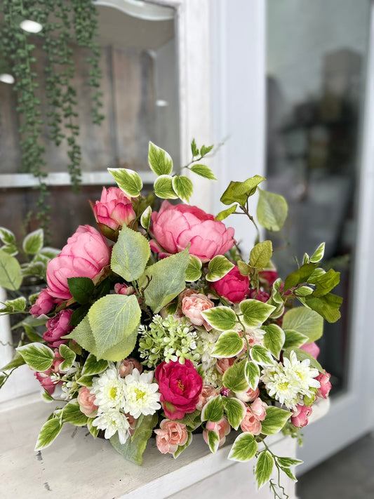 Artificial Spring Floral Arrangement – Pink Peonies, Camellias & Hydrangeas TCT Crafts