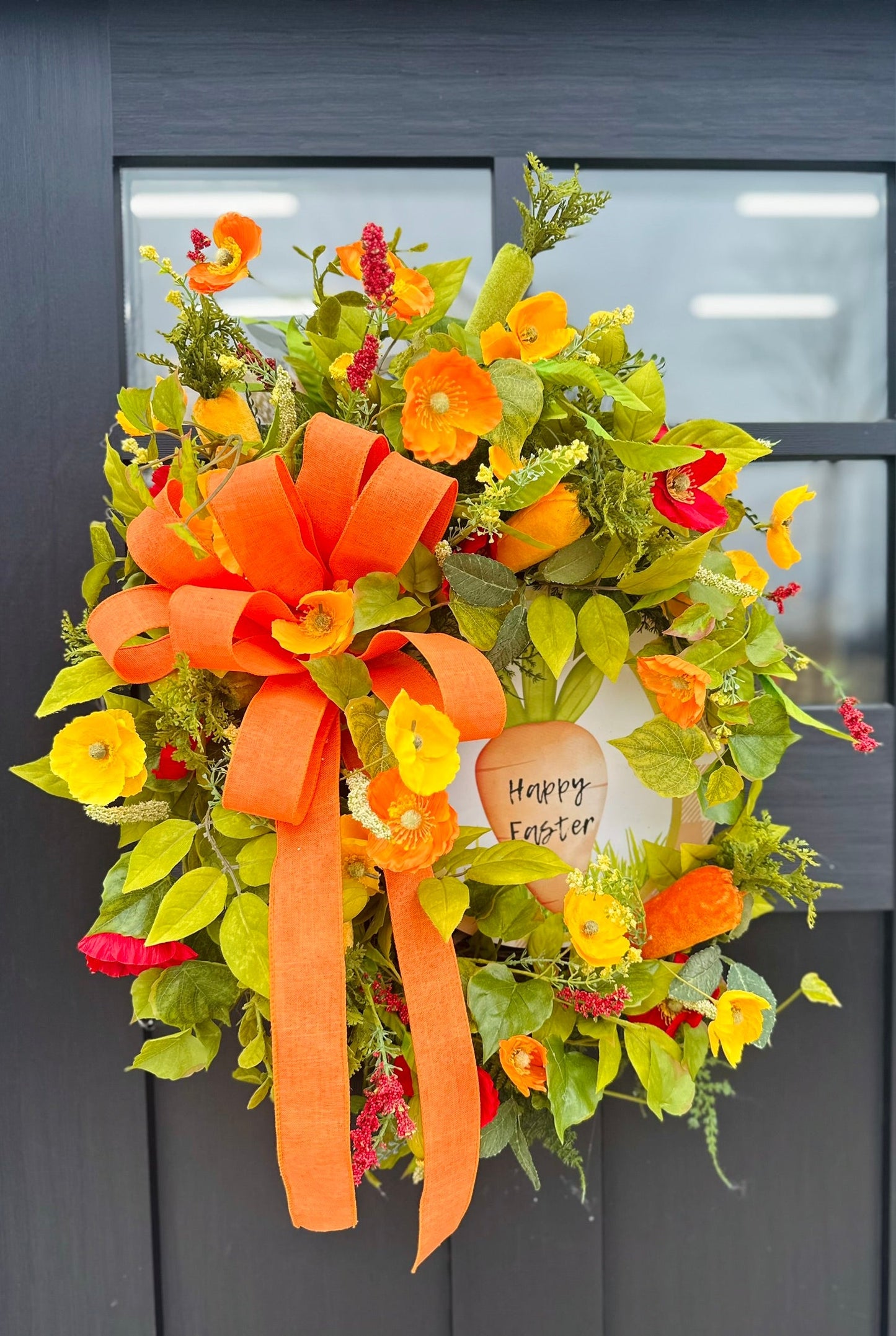 Large Easter Wreath for Front Door | Orange & Yellow Poppy Grapevine Wreath with Carrots and Bow TCT Crafts