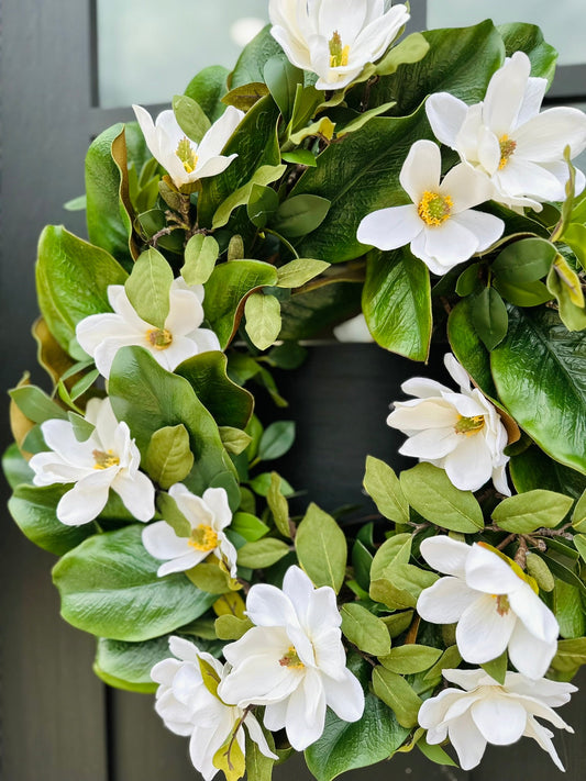 Everyday Magnolia Wreath | 21" White Flower and Greenery Door Wreath | Year-Round Front Door Décor TCT Crafts