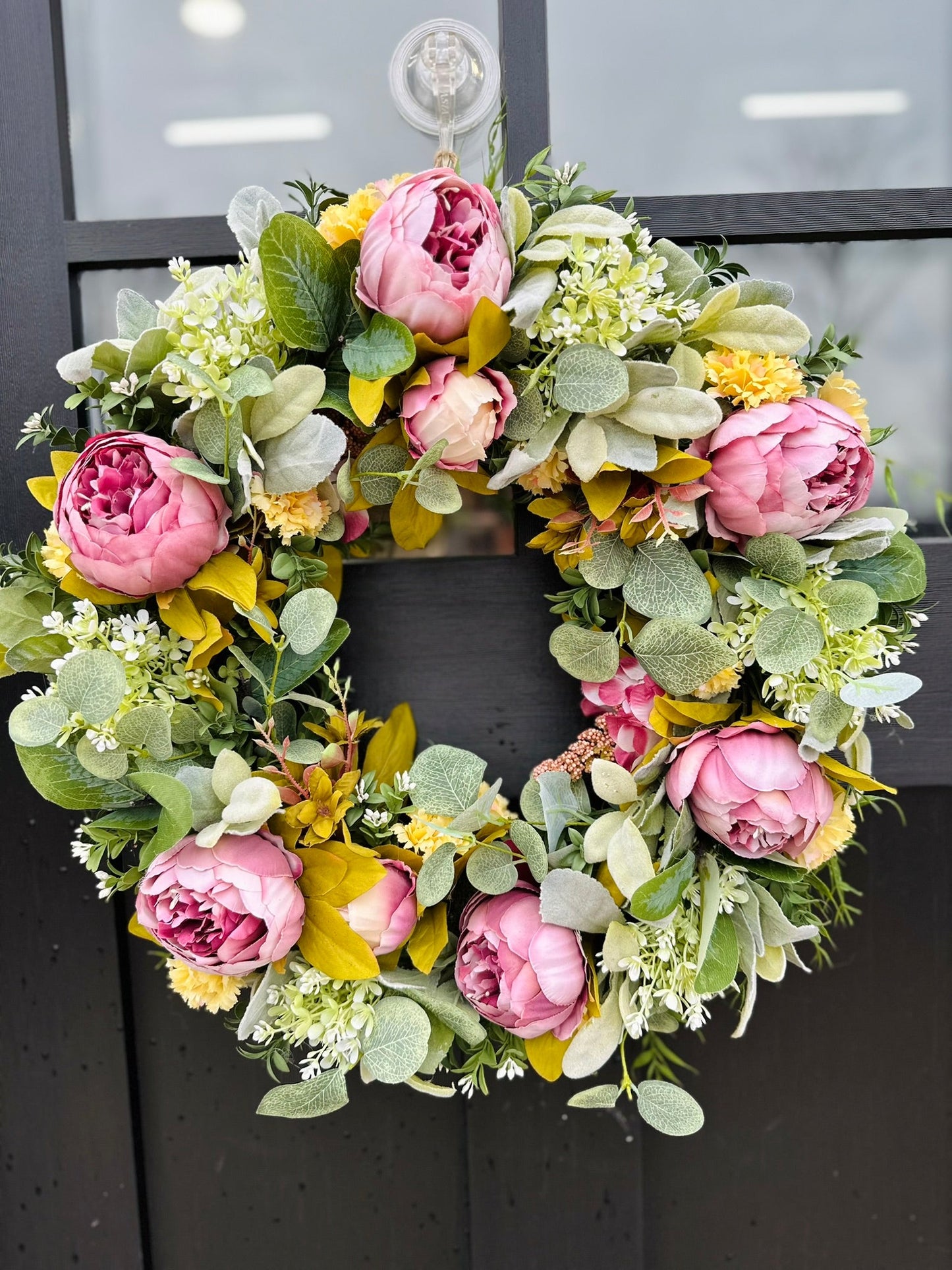 Spring Peony Wreath | 20" Floral Wreath with Greenery & Moss Base | Front Door Decor