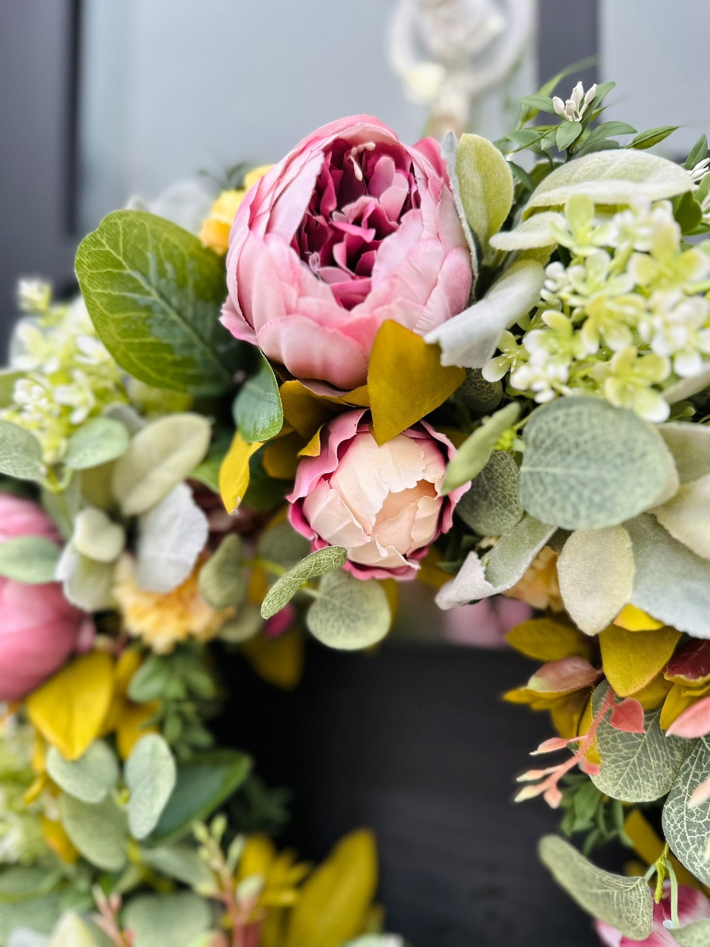 Spring Peony Wreath | 20" Floral Wreath with Greenery & Moss Base | Front Door Decor