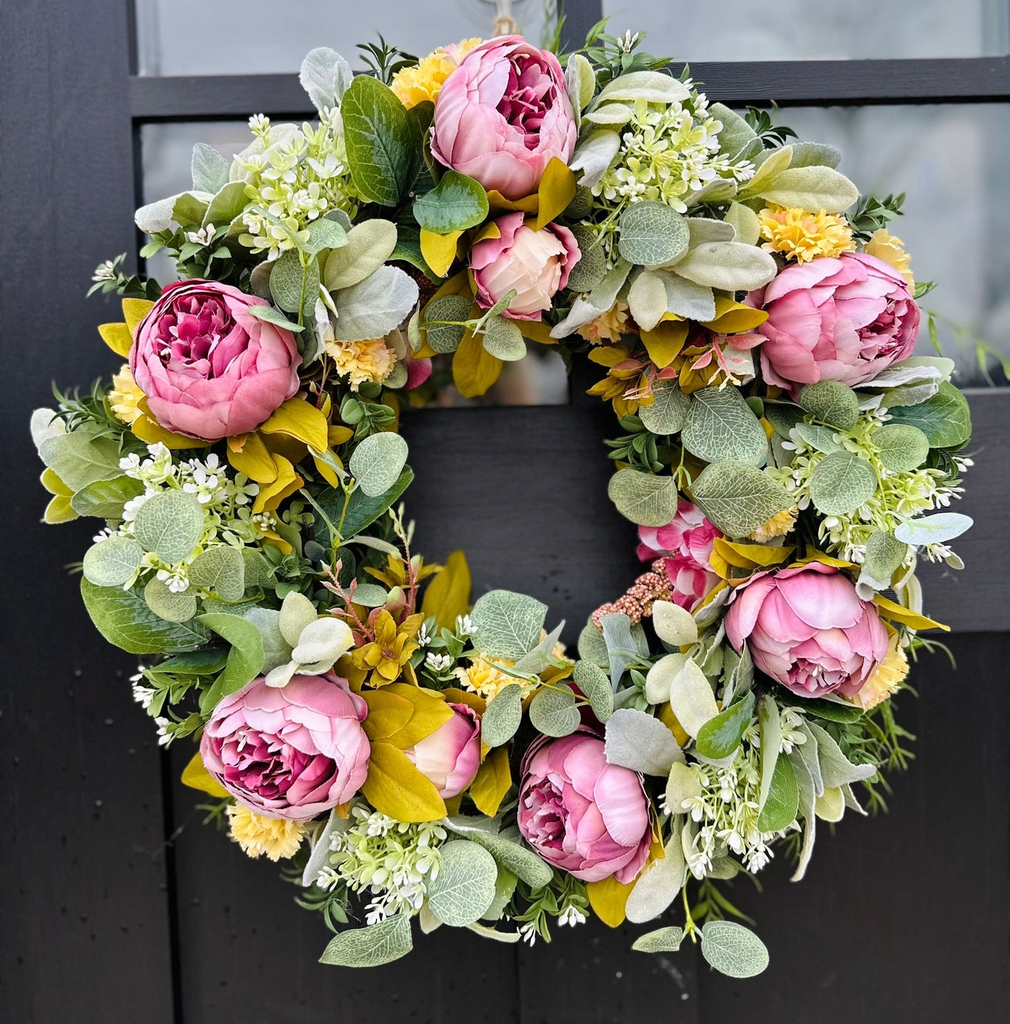 Spring Peony Wreath | 20" Floral Wreath with Greenery & Moss Base | Front Door Decor