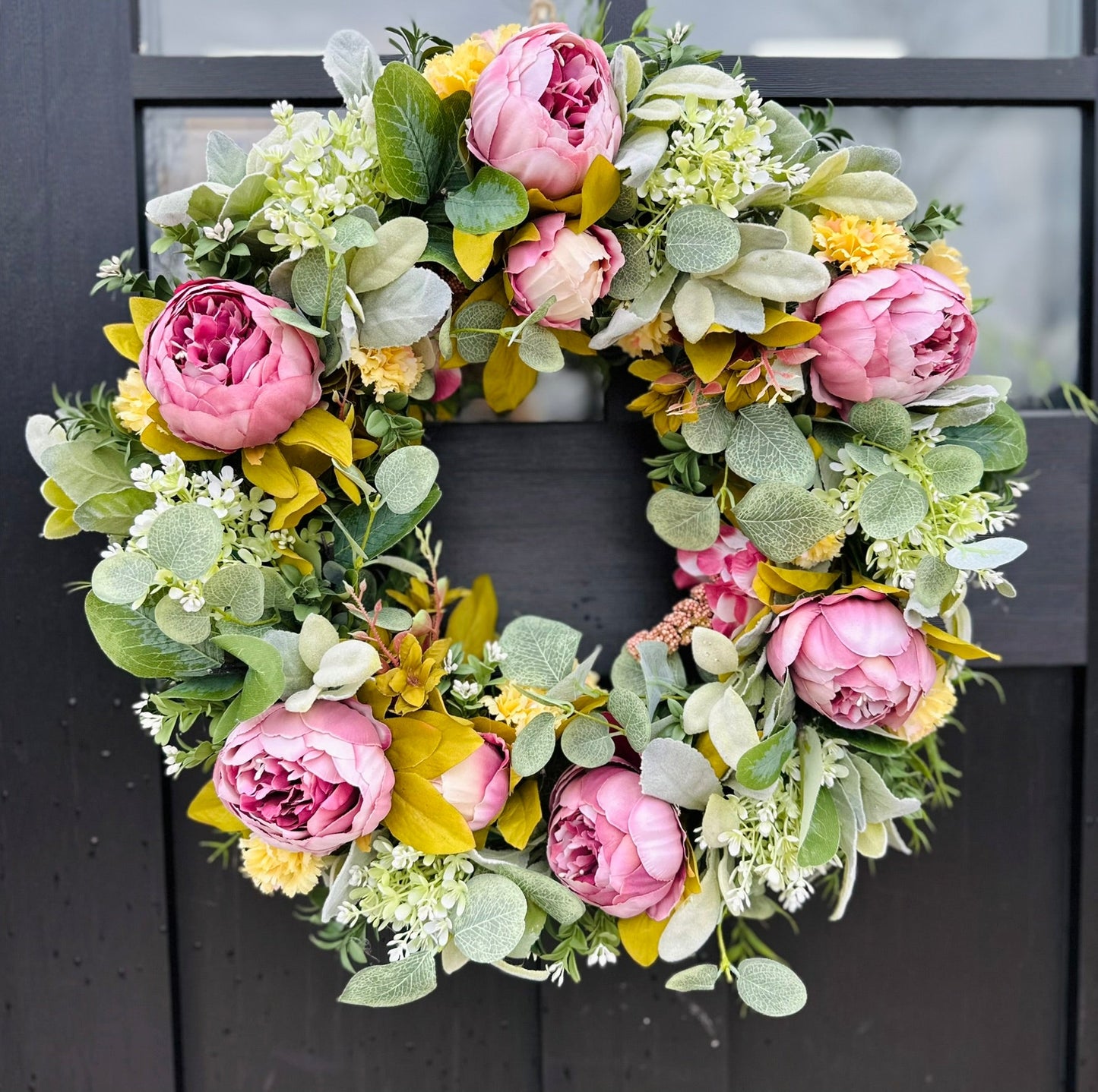 Spring Peony Wreath | 20" Floral Wreath with Greenery & Moss Base | Front Door Decor