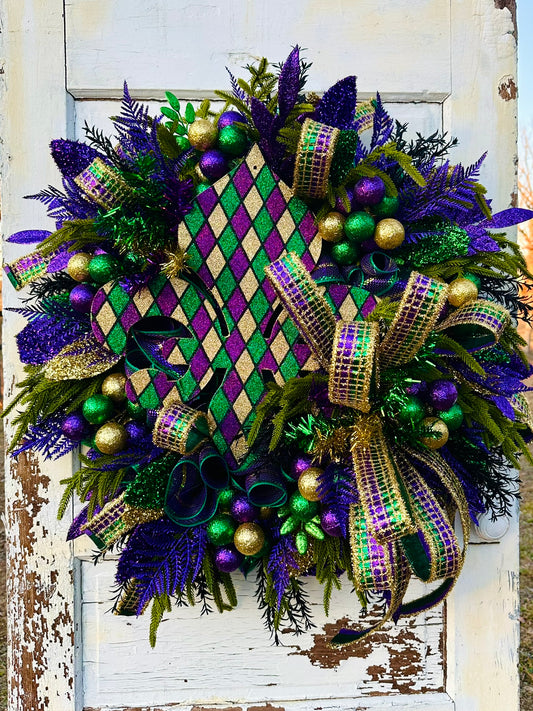 Mardi Gras Fleur De Lis Wreath XL 30 Inch