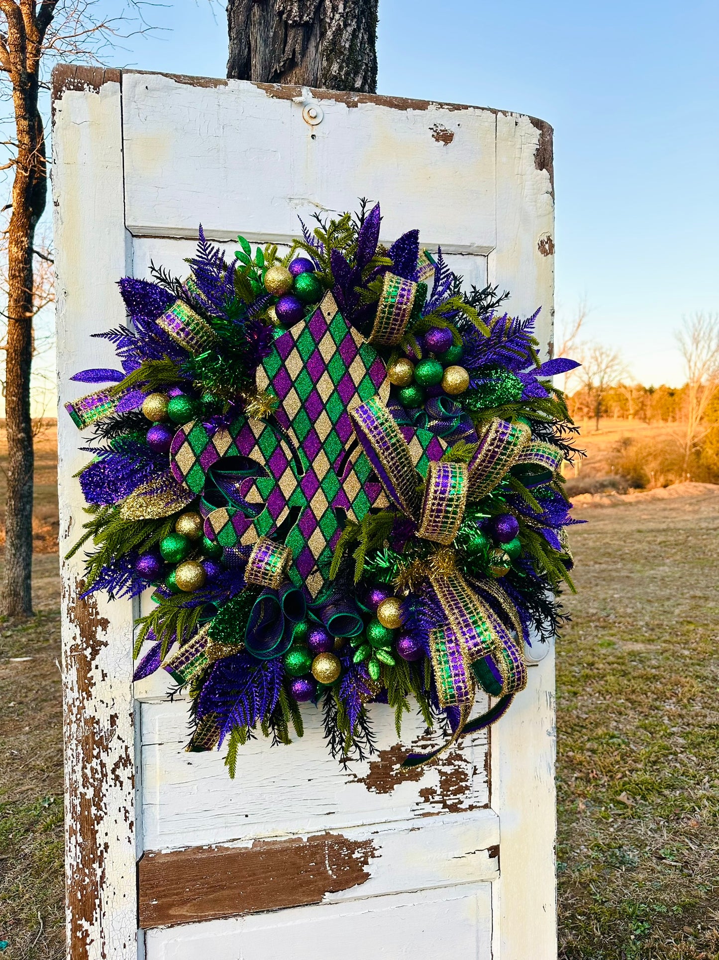 Mardi Gras Fleur De Lis Wreath XL 30 Inch