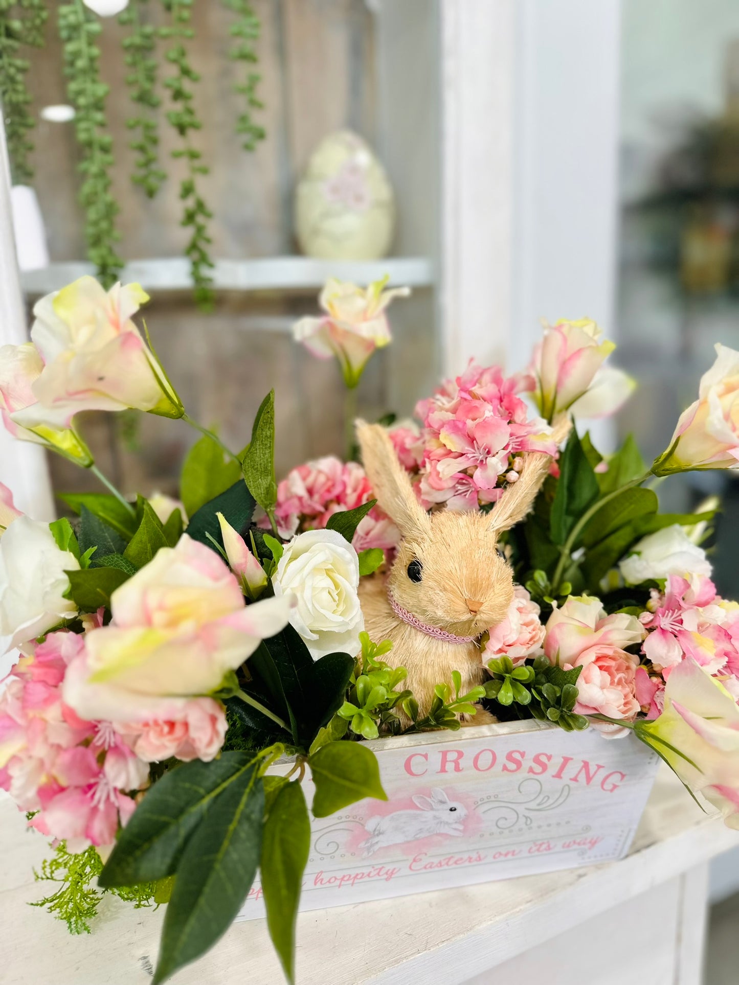Easter Bunny Floral Centerpiece – Artificial Hydrangea Arrangement