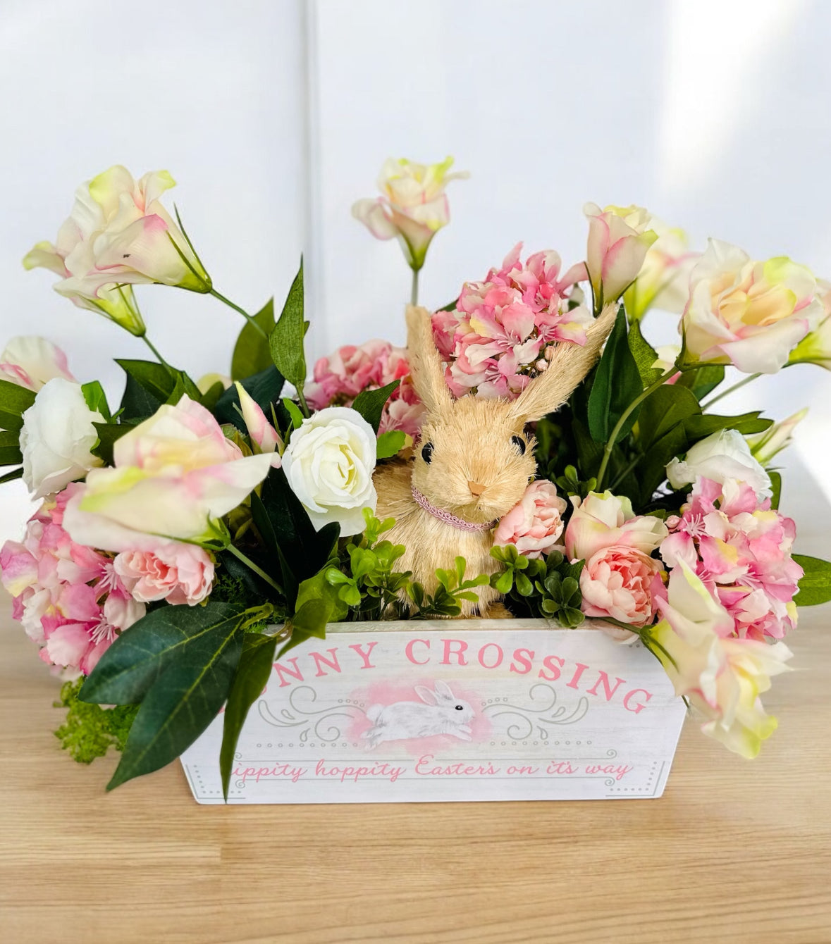 Easter Bunny Floral Centerpiece – Artificial Hydrangea Arrangement