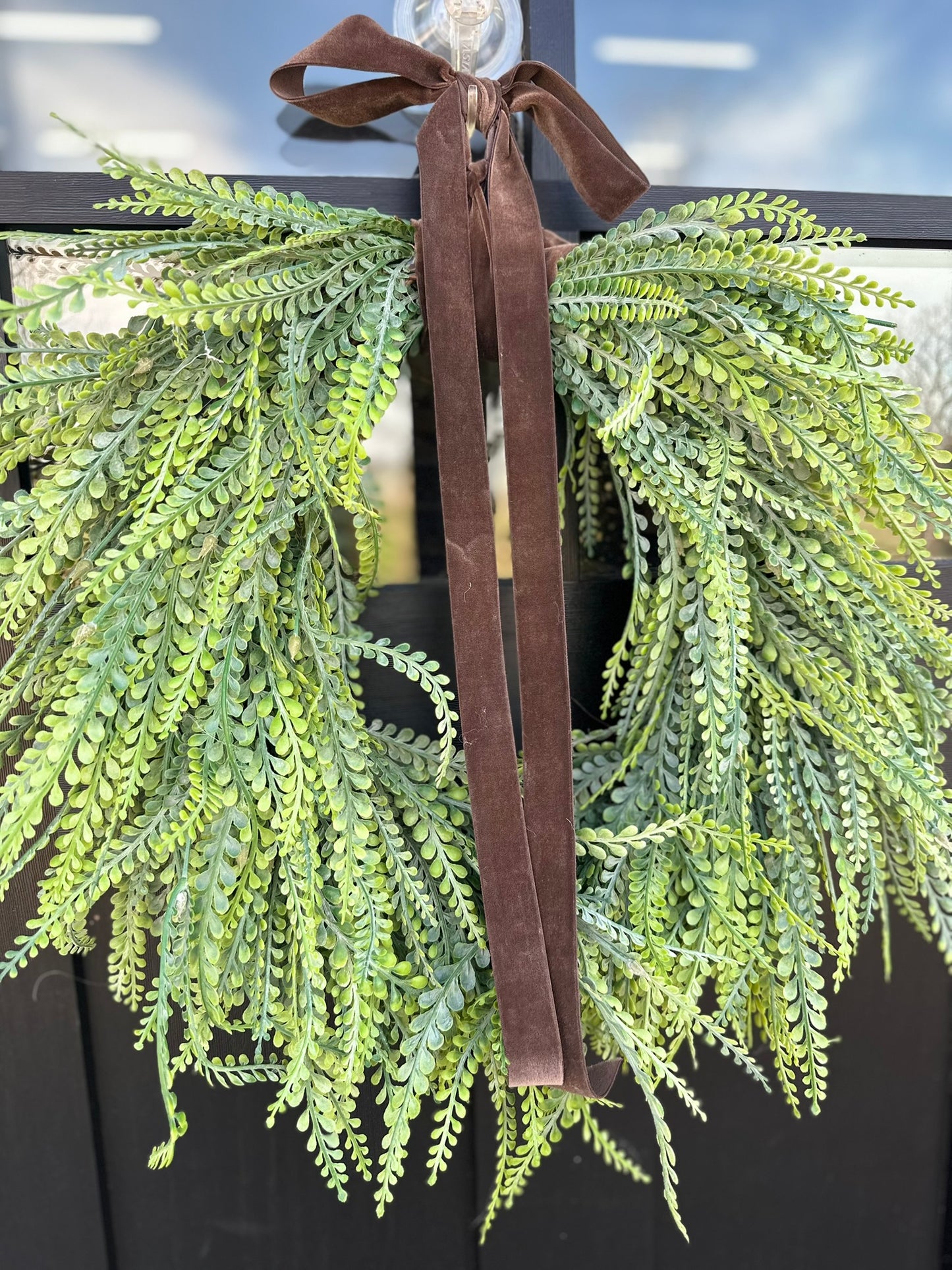 Artificial Fern Bead Grass Grapevine Wreath for Front Door