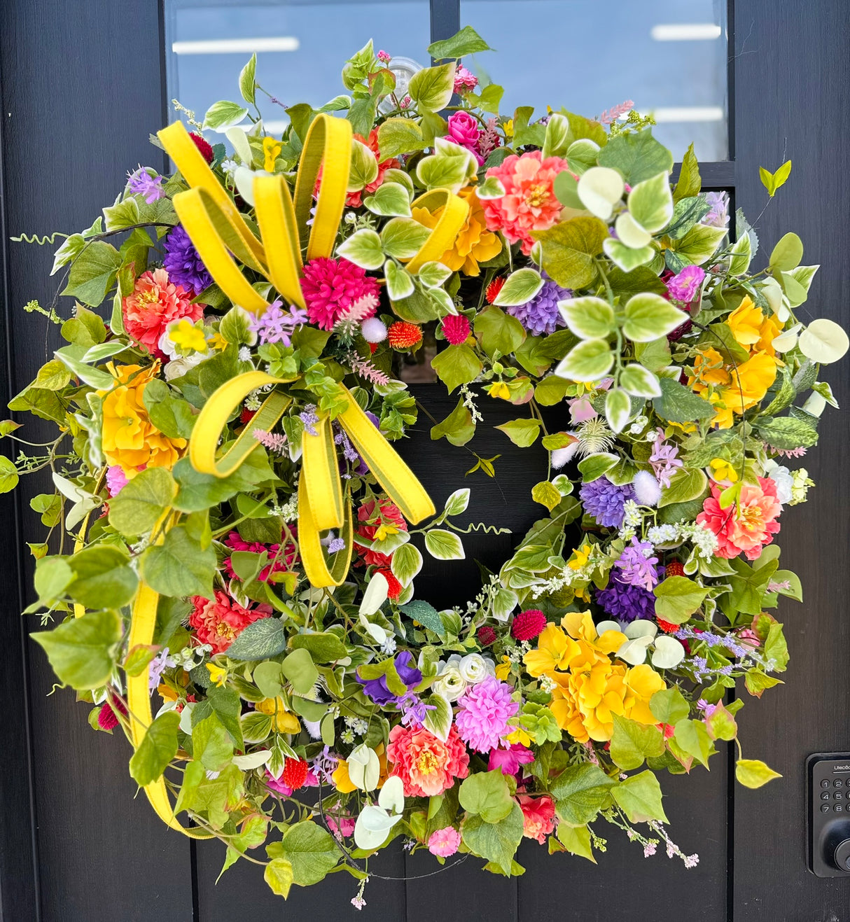 Extra Large Summer Floral Grapevine Wreath with Bright Wildflowers and Hydrangeas for Front Door or Office