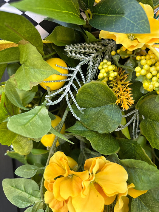 Lemon Summer Door Wreath with Yellow Flowers – 22” TCT Crafts