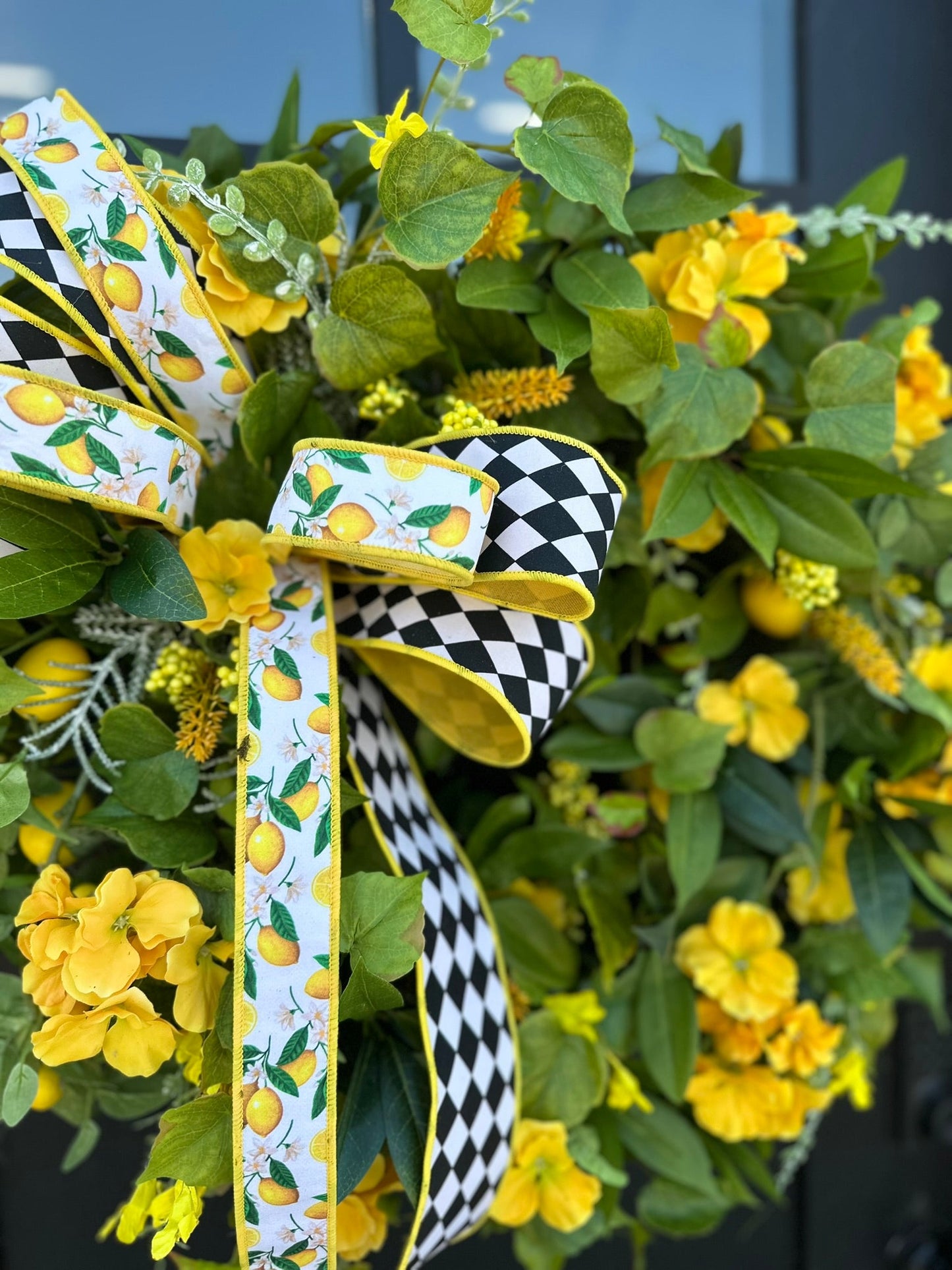 Lemon Summer Door Wreath with Yellow Flowers – 22”